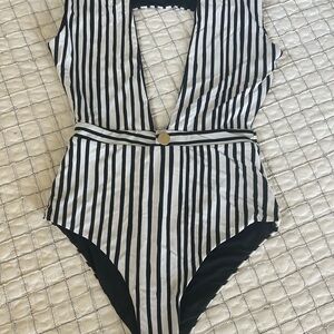 Striped Navy and White Swimsuit by Revel Rey